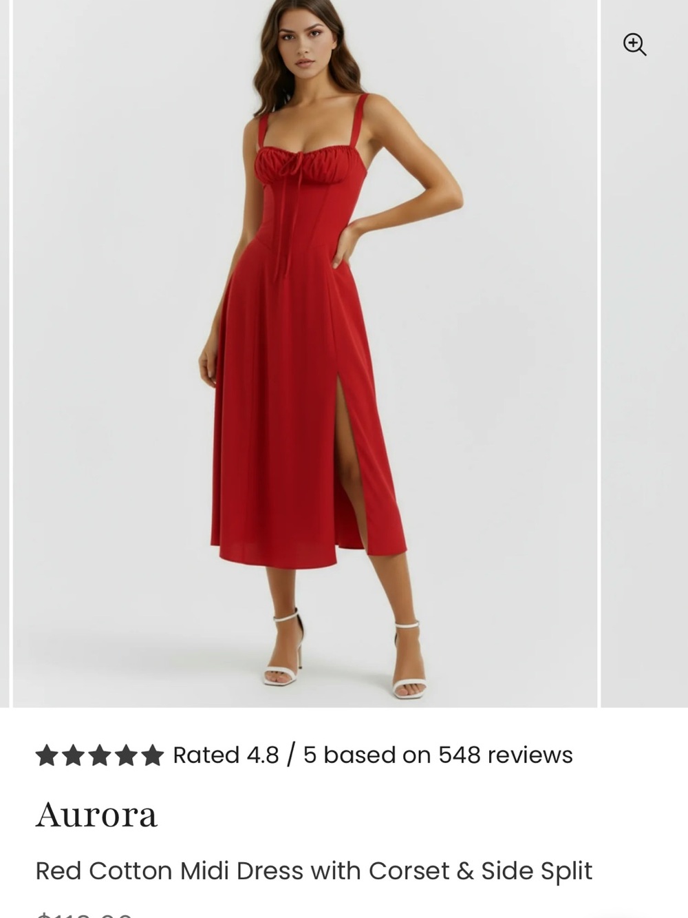 Red Cotton Midi Dress with Corset & Side Split